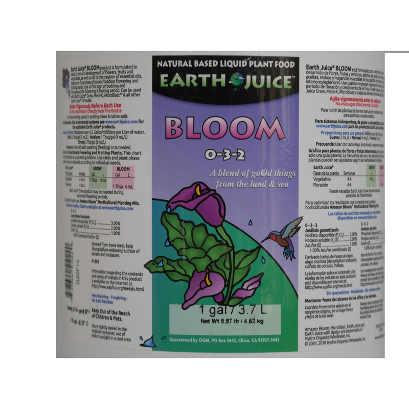 Earth Juice Bloom (1 Gallon): Natural Flower Booster Ingredients 