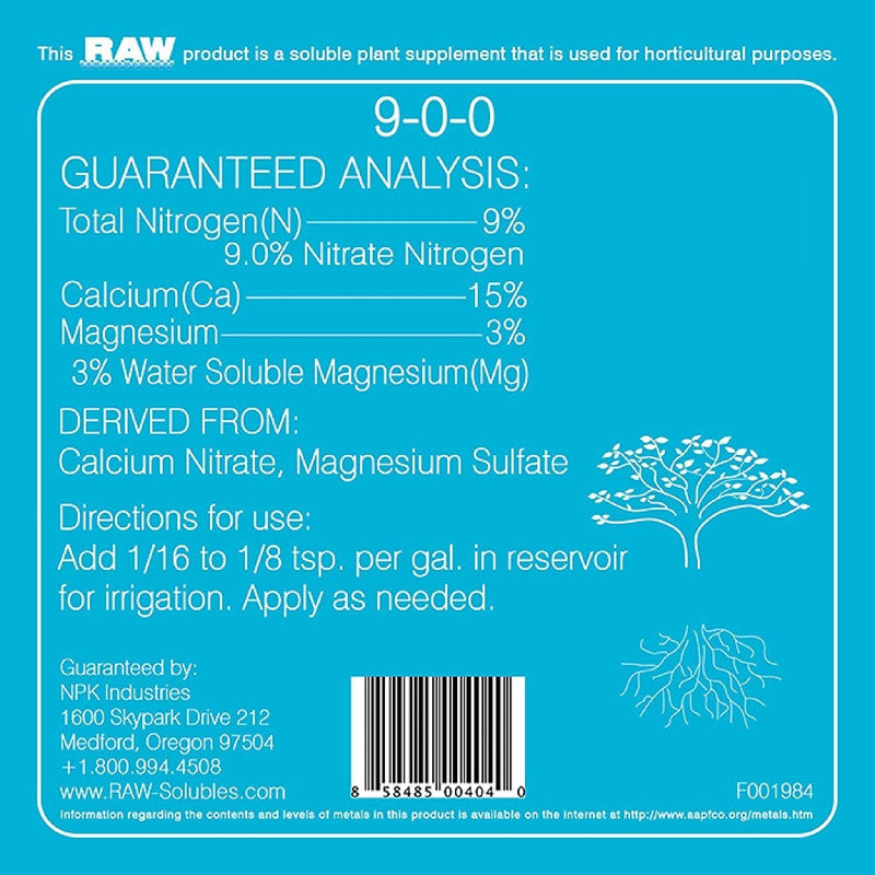 Raw soluble 9-0-0 back label and directions for use