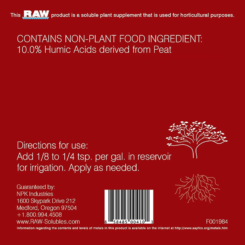 Raw Full Uptake Feeding Program Back Label with Directions for use