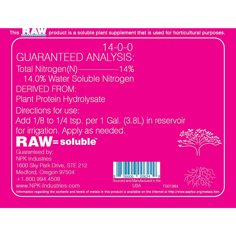 Raw Omina back label and directions for use