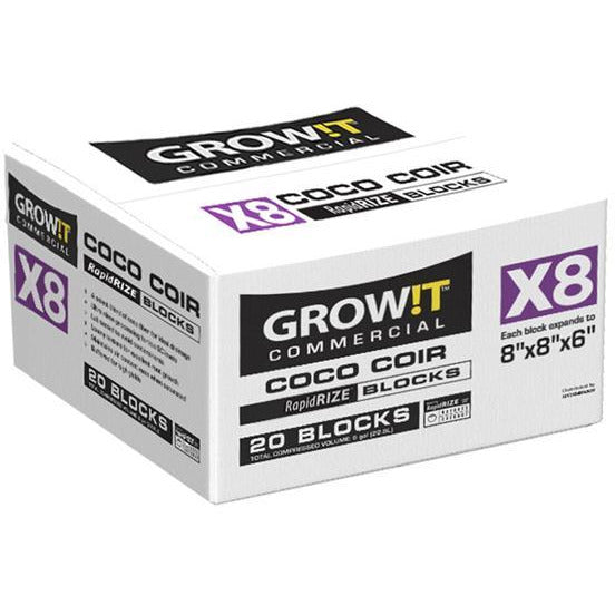 GROW!T Commercial Coco, RapidRIZE Block 8"x8"x6", case of 20 Image