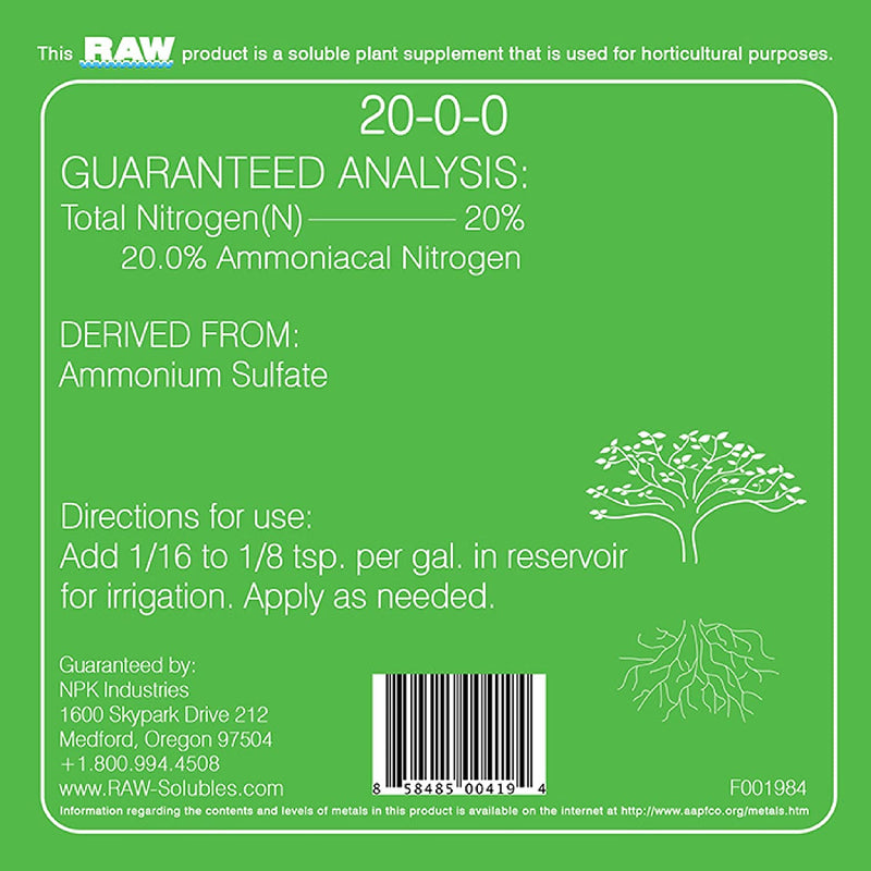NPK RAW soluble back label with directions for us