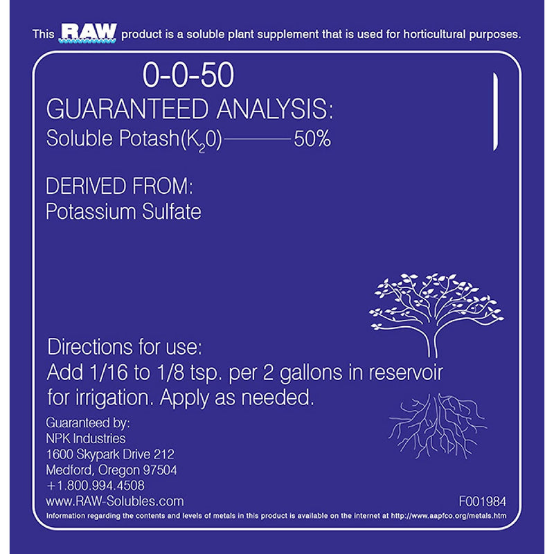 raw soluble blue back label and directions for use