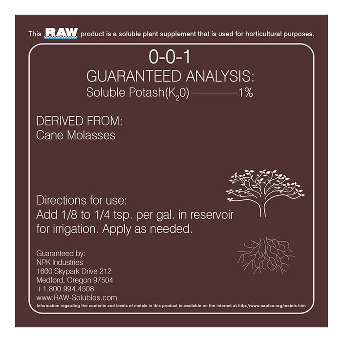 raw soluble brown back label with directions for use