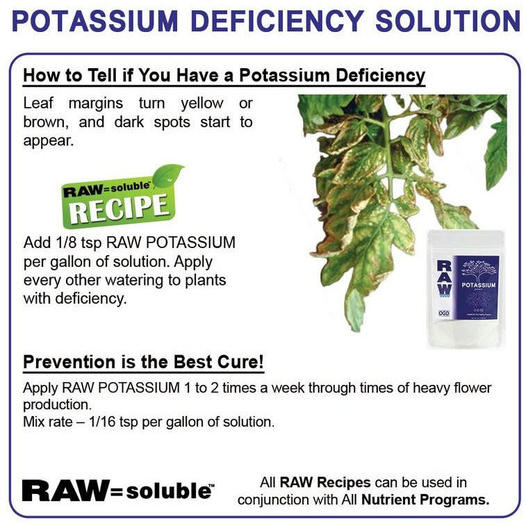 Raw Soluble Potassium Deficiency Directions to remove yellow or brown dark spots from leaves